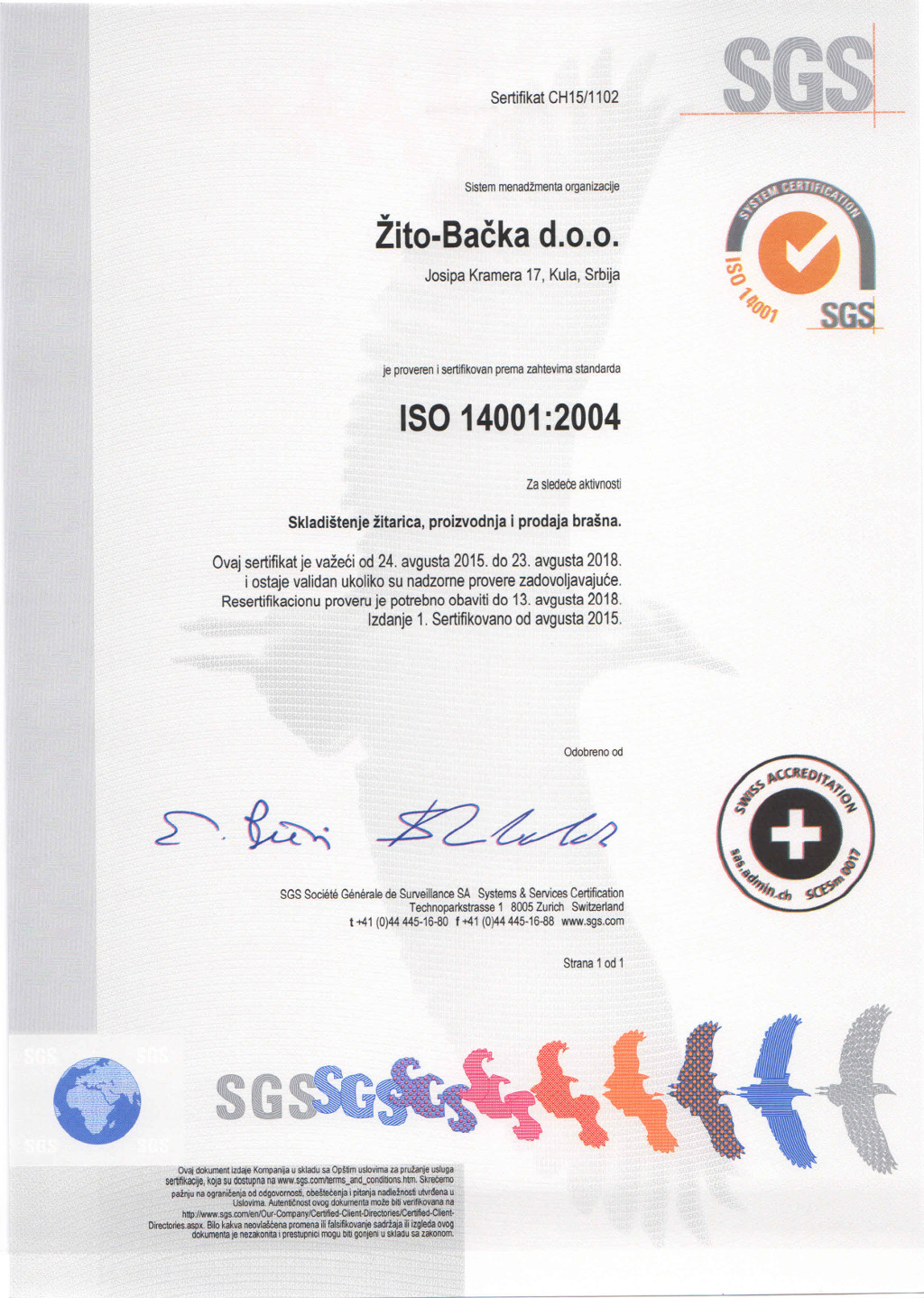 15 09 18 Zitobacka ISO 14001 SERTIFIKAT srp