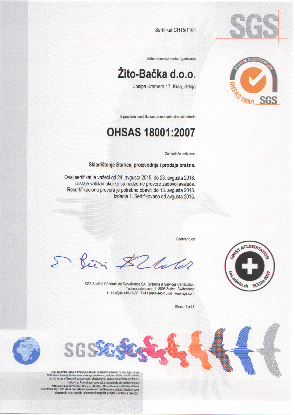 15 09 18 Zitobacka OHSAS 18001 SERTIFIKAT srp
